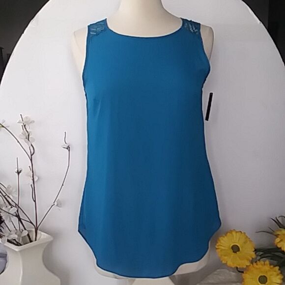 Massini Blue Sleeveless Tunic Style Blouse w/ Pleats New with Tags Size Small - Picture 5 of 12